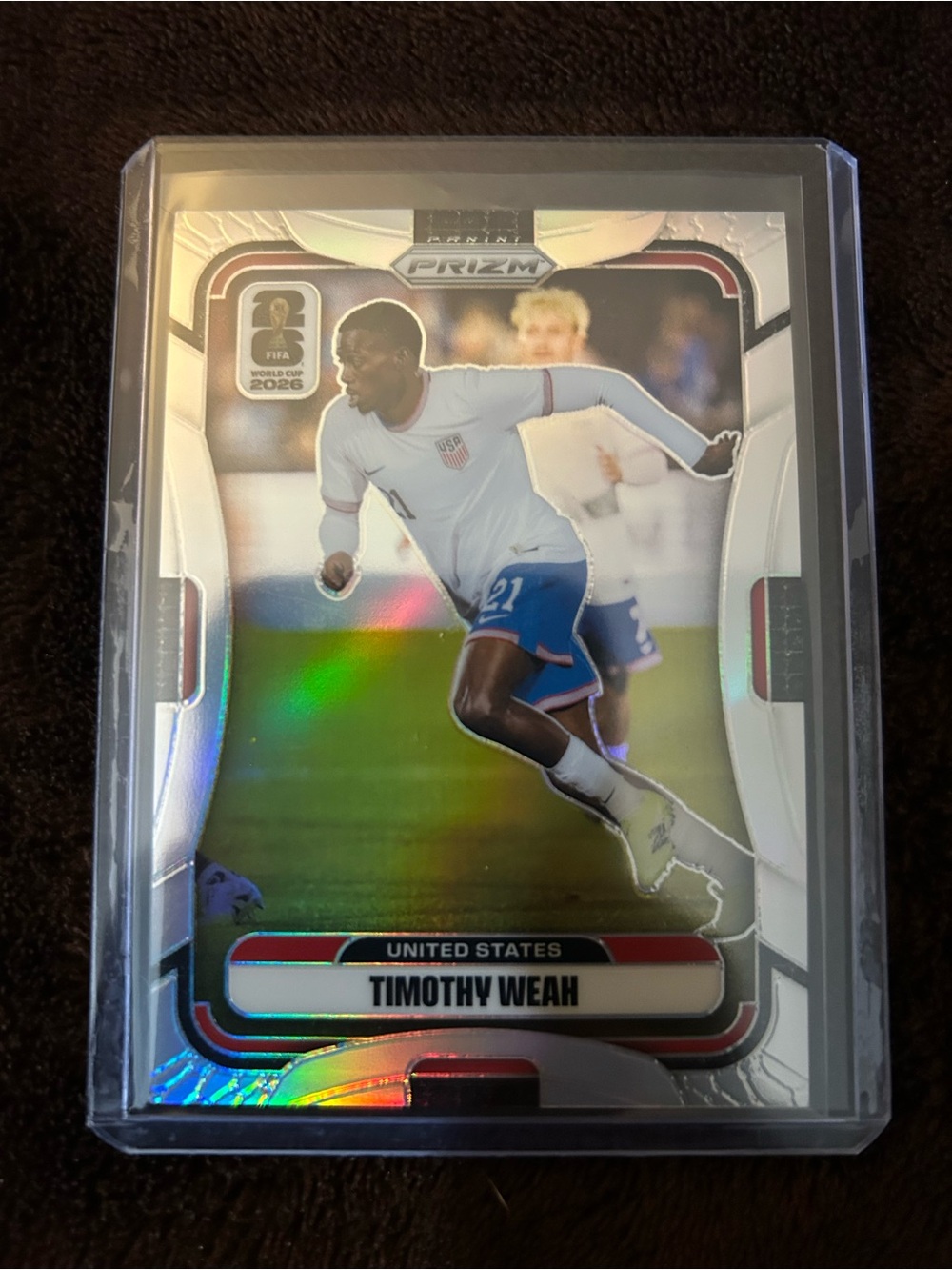 Panini Prizm Soccer Card - White, Blue, Silver Timothy Weah